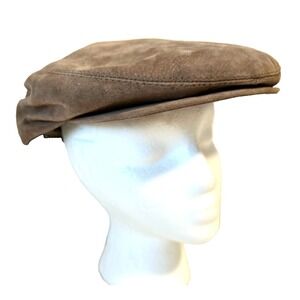 80s Country Gentleman Cap Men 7 3/8 Suede Leather Newsboy Cabbie Flat Hat NEW